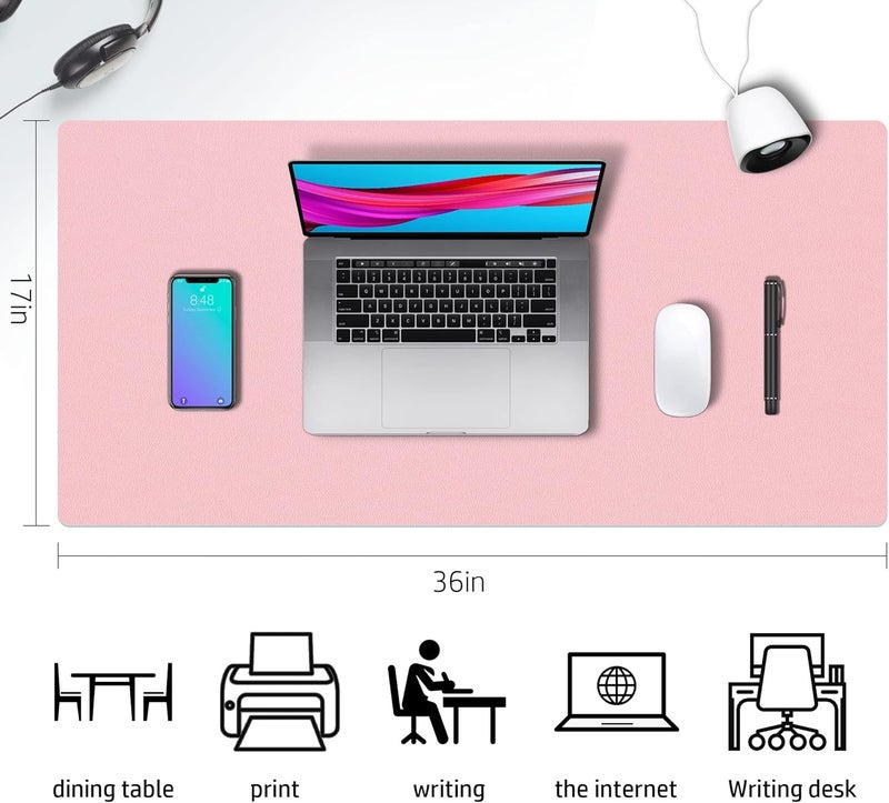 Aothia Desk Mat Large Protector Pad - Multifunctional Dual-Sided Office Desk Pad,Smooth Surface Soft Mouse Pad, Waterproof Desk Mat for Desktop, Pu Leather Desk Cover for Office/Home(Pink, 36" x 17") - Image 3